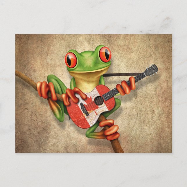 Carte Postale Grenouille des arbres Jouer Guitare du drapeau can (Devant)