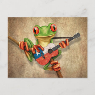 Carte Postale Grenouille des arbres Jouer Guitare du drapeau chi