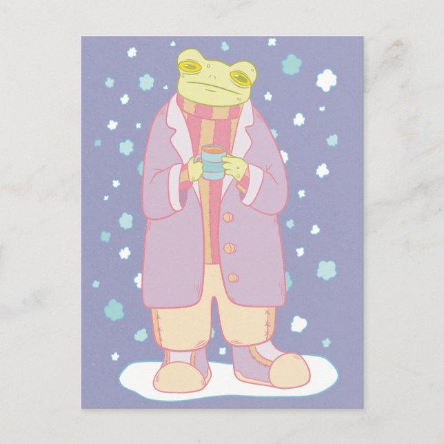 Carte Postale Grenouille d'hiver confortable (Devant)