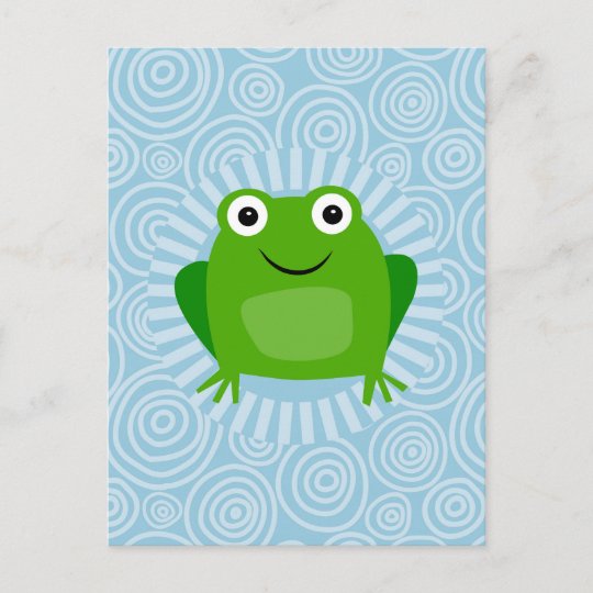 Carte Postale Grenouille Drole Mignonne Froggy Sur Bleu Zazzle Fr