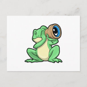 Carte Postale Grenouille en astronomie avec télescope