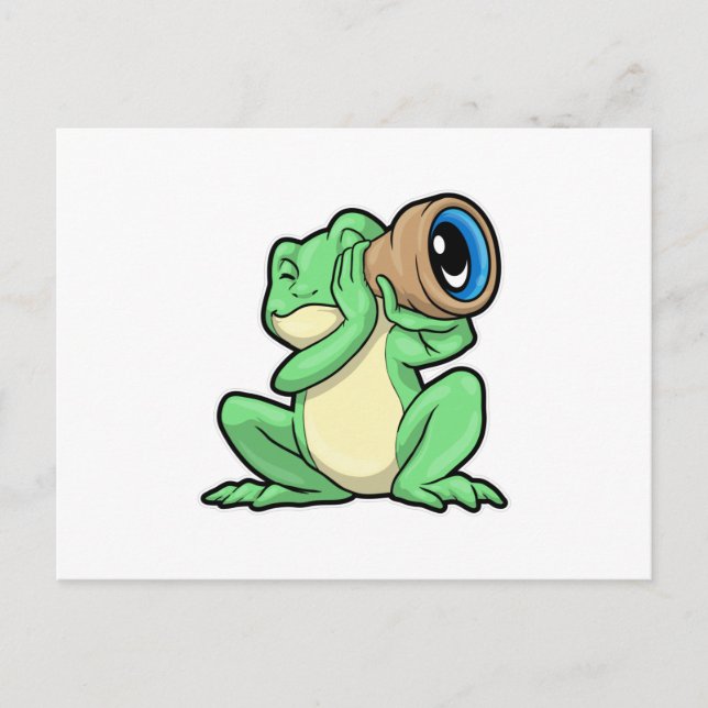 Carte Postale Grenouille en astronomie avec télescope (Devant)