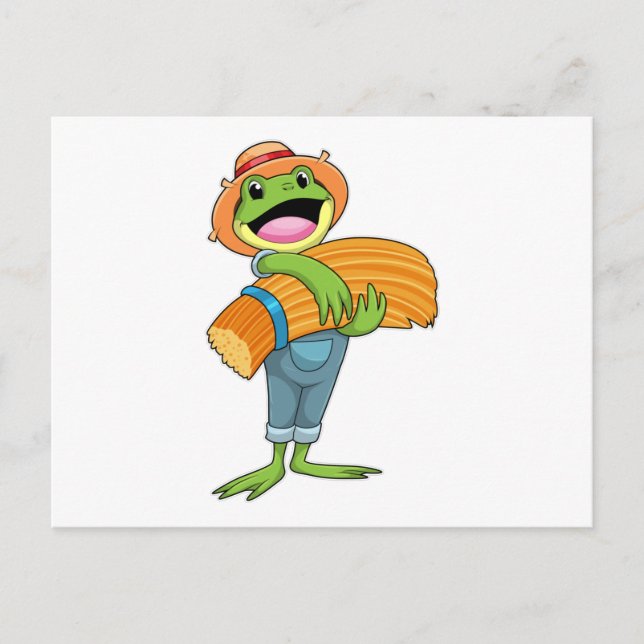 Carte Postale Grenouille en fermier avec paille (Devant)