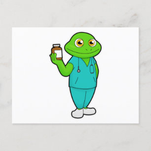 Carte Postale Grenouille en infirmière avec médicaments et stéth
