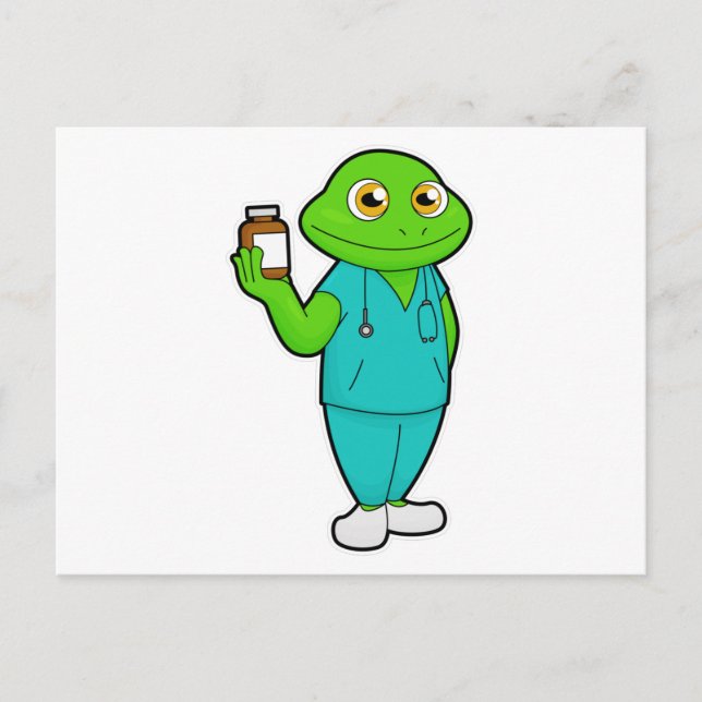 Carte Postale Grenouille en infirmière avec médicaments et stéth (Devant)