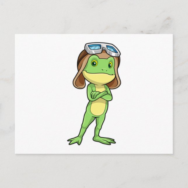 Carte Postale Grenouille en pilote avec chapeau et lunettes (Devant)