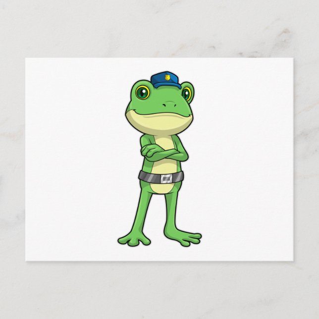 Carte Postale Grenouille en policier avec chapeau de policier (Devant)