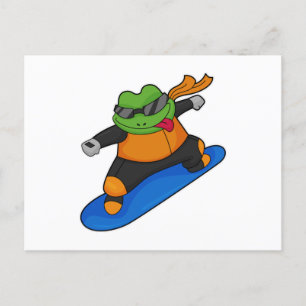 Carte Postale Grenouille en snowboardeur avec snowboard