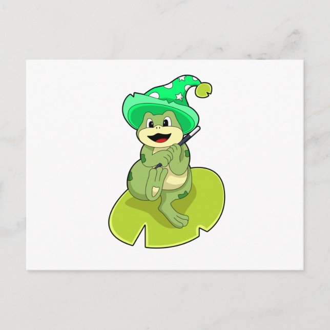 Carte Postale Grenouille en sorcier avec baguette magique (Devant)