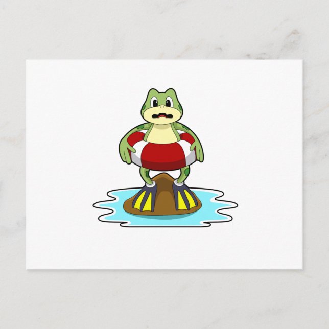 Carte Postale Grenouille en train de nager avec un bouée (Devant)