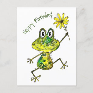 Carte Postale Grenouille heureuse fantaisiste mignonne