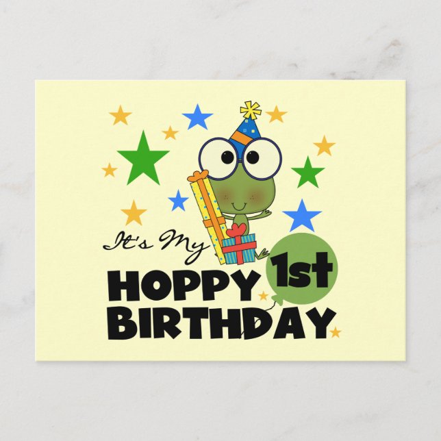 Carte Postale Grenouille Hoppy 1er Anniversaire T-shirts et cade (Devant)