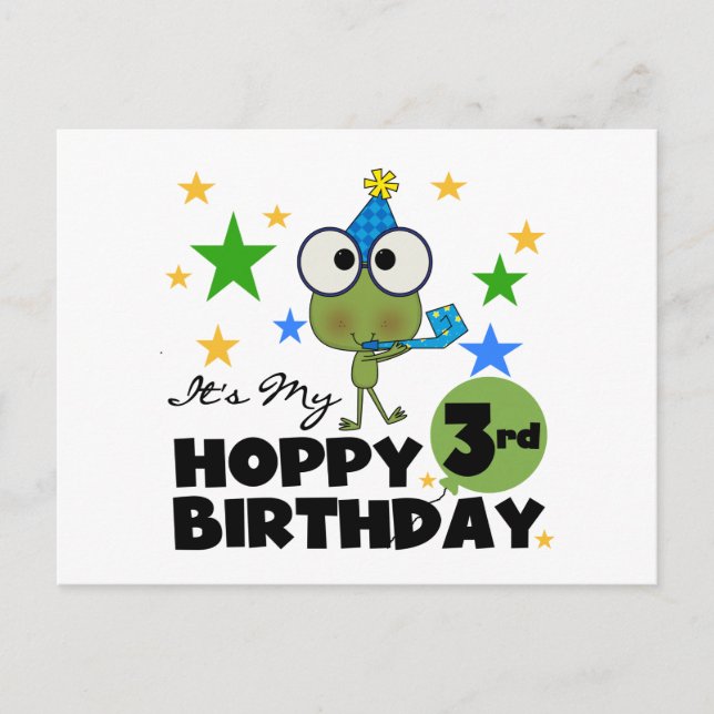 Carte Postale Grenouille-Hoppy 3e Anniversaire Tshirts et cadeau (Devant)