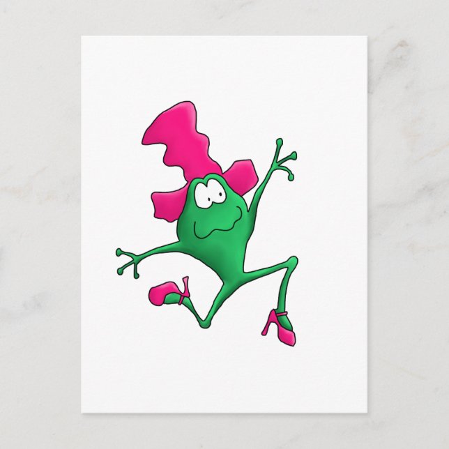 Carte Postale Grenouille joyeuse Stilletto Rose (Devant)