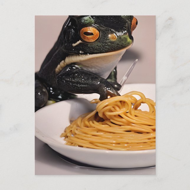 Carte Postale Grenouille mangeant des spaghetti (Devant)