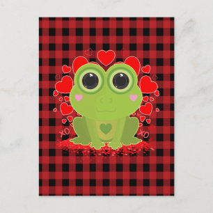 Carte Postale Grenouille Mignonne Kawaii Avec des Cœurs sur Carr