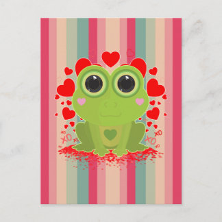 Carte Postale Grenouille Mignonne Kawaii Avec des Cœurs sur des