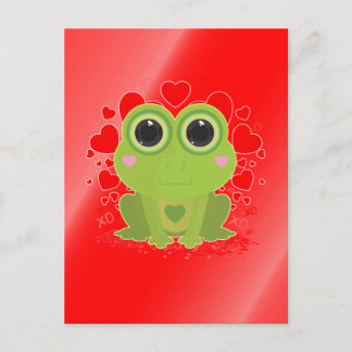 Carte Postale Grenouille Mignonne Kawaii Avec des Cœurs sur un D