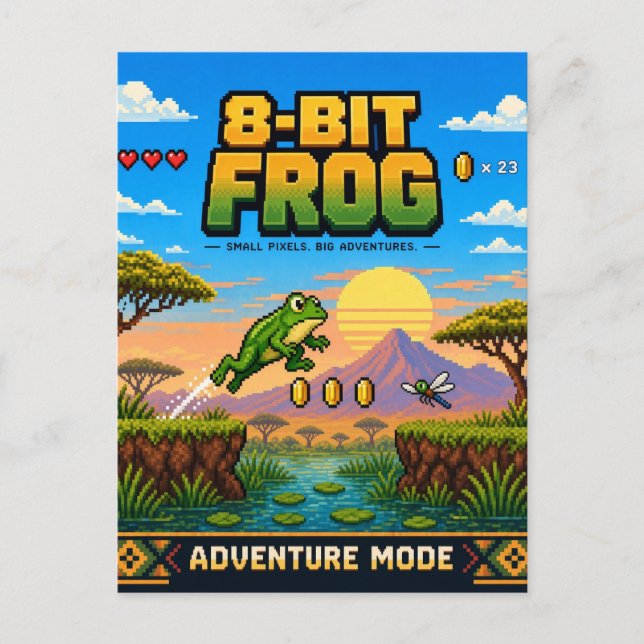 Carte Postale Grenouille, Pixel Art Rétro 8 Bits (Devant)