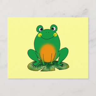 Carte Postale Grenouille souriante sur feuille de nénuphar desig