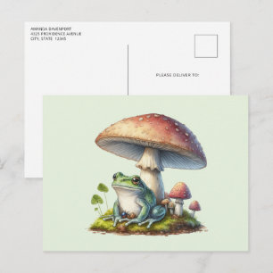 Carte Postale Grenouille sous un champignon Mignon Nature
