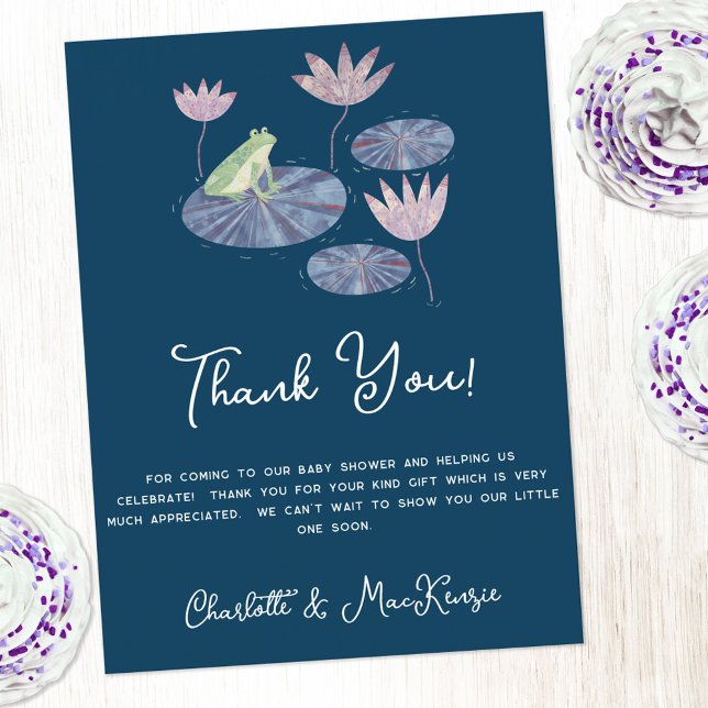 Carte Postale Grenouille sur un Merci de Baby shower Lily Pad (Frog baby shower thank you postcard with custom text)