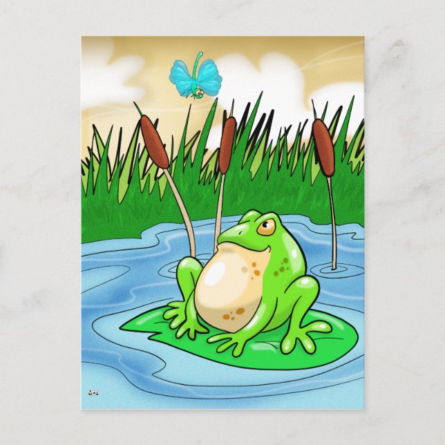 Carte Postale Grenouille-taureau et libellule (Devant)