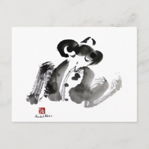 Carte Postale Grenouille, une peinture à l'encre Sumi-e traditio