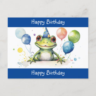 Carte Postale Grenouille verte mignonne avec ballons Joyeux Anni