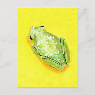 Carte Postale Grenouille verte sur aquarelle arrière - plan jaun