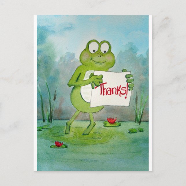 Carte Postale Grenouille Whimsical avec Merci Merci Signal Drôle (Devant)
