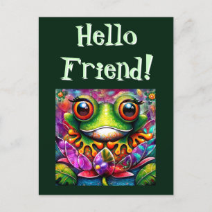 Carte Postale Grenouille Whimsical Peinture Abstraite Art Floral