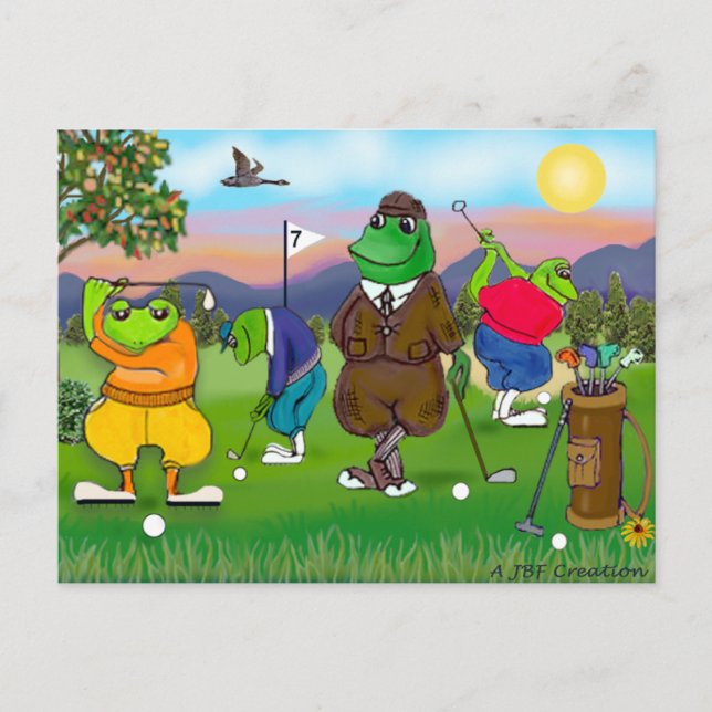 Carte Postale Grenouilles de golf - Tournoi (Devant)