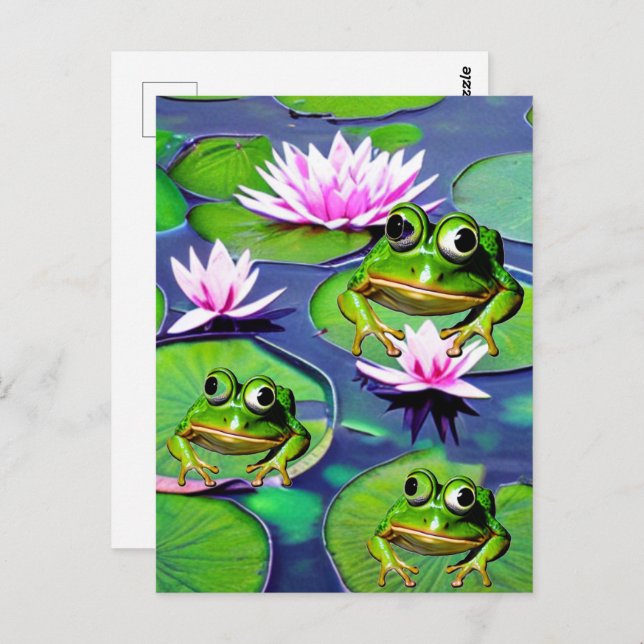 Carte Postale Grenouilles de Lotus et de Nénuphar (Devant / Derrière)