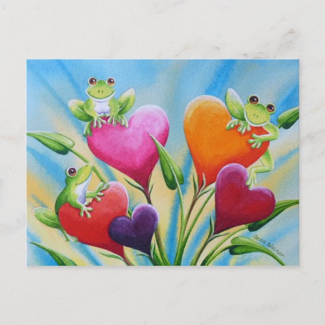 Carte Postale Grenouilles et coeurs Whimsical Aquarelle Art (Devant)