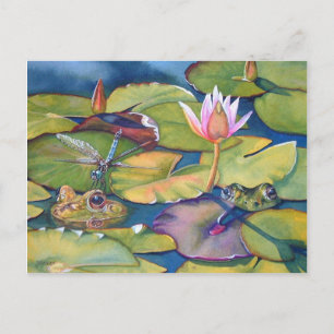 Carte Postale Grenouilles léopards Lily Pads Pond Aquarelle Art