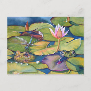 Carte Postale Grenouilles léopards Lily Pads Pond Aquarelle Art