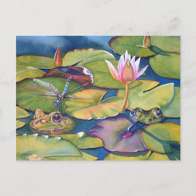 Carte Postale Grenouilles léopards Lily Pads Pond Aquarelle Art (Devant)