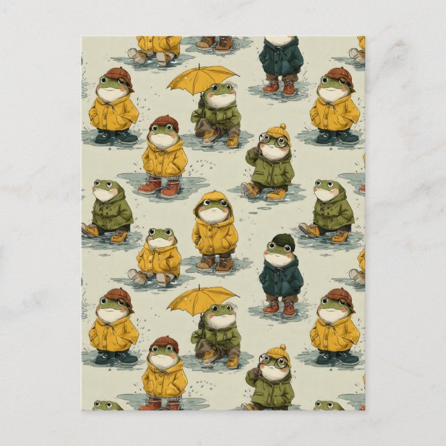 Carte Postale Grenouilles lunaires en Motif Raincoats (Devant)