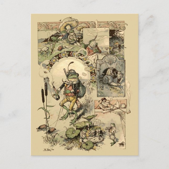 Carte Postale Grenouilles Vintage Champignons Escargots (Devant)