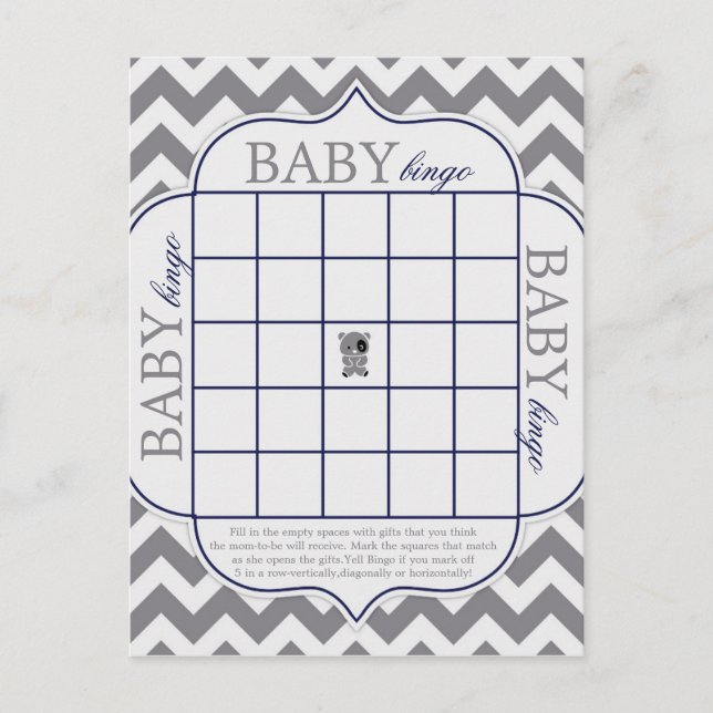 Carte Postale Grey Chevron avec Panda Baby Bingo (Devant)