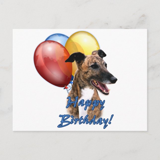 Carte Postale Greyhound Joyeux Ballons d'Anniversaire. (Devant)