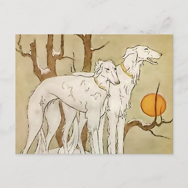 Carte Postale « Greyhounds in Winter » par Marjorie Miller (Devant)