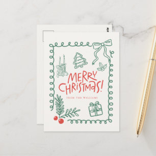 Carte Postale gribouillage mignon de noël fantaisiste joyeux 