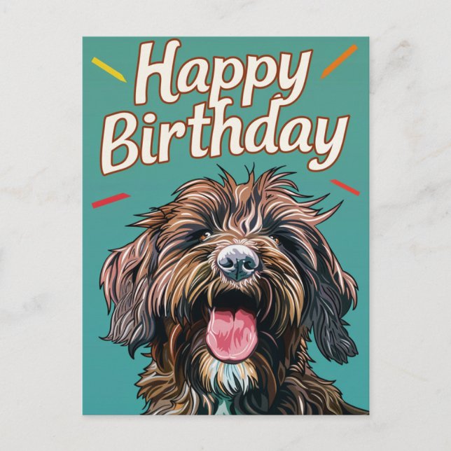 Carte Postale Griffon à poil dur Joyeux Anniversaire (Devant)
