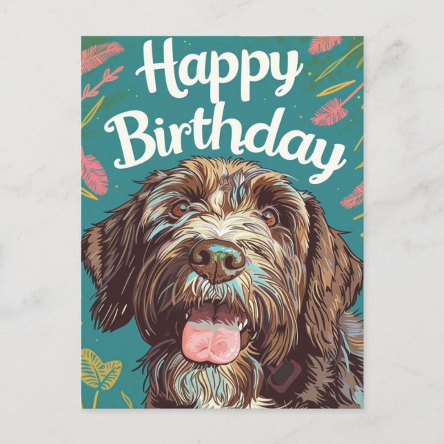 Carte Postale Griffon à poil dur Joyeux Anniversaire (Devant)
