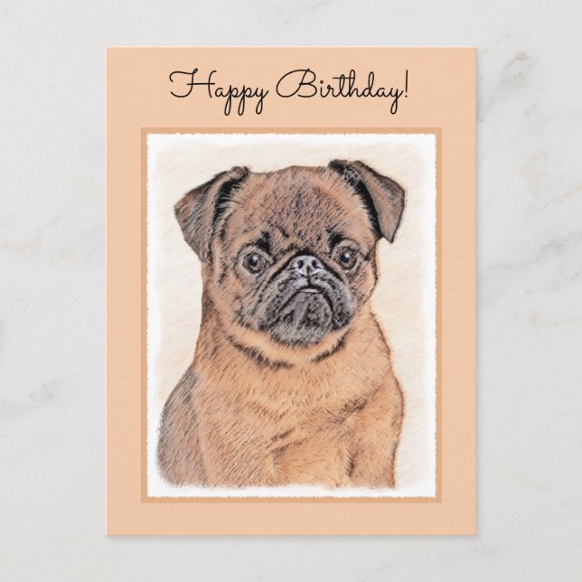 Carte Postale Griffon Bruxellois Poil Lisse Peinture Originale A (Devant)