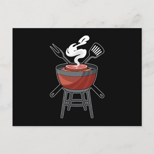 Carte Postale Gril avec fourchette à viande et spatule (Devant)