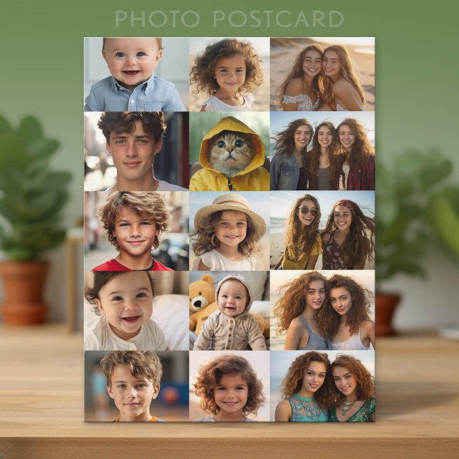 Carte Postale Grille de collage photo basique 15 (Custom Photo Postcard with Lots of Pictures)