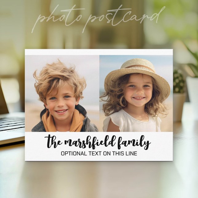 Carte Postale Grille de collage photo - Texte en bas - Blanc (Photo Postcard - Customize with your favorite pics)